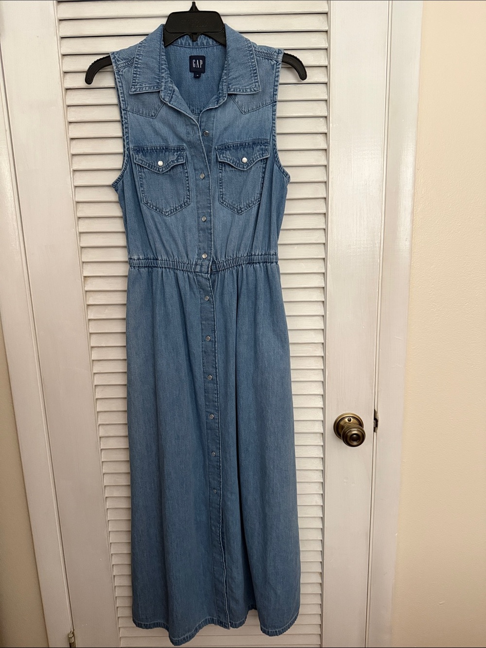 GAP Sleeveless Denim Maxi Dress in Mid Blue